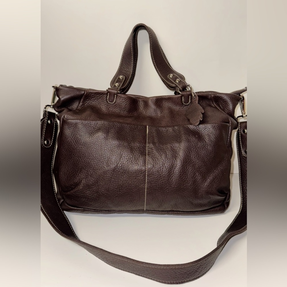 VINTAGE ROOTS VILLAGE TRIBE TOTE HOBO SHOULDER BAG BROWN PEBBLE LEATHER